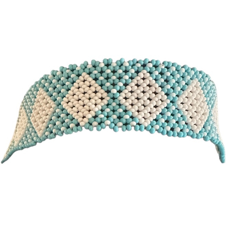 Blue And White Xhosa Hand Beaded Scarf - Picture 6 of 6